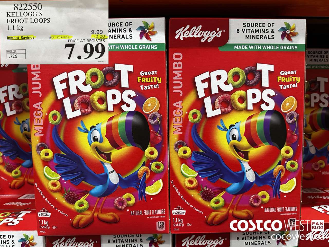 822550 KELLOGGS FROOT LOOPS 1.1 kg ($2.00 INSTANT SAVINGS EXPIRES ON 2025-09-28) $7.99