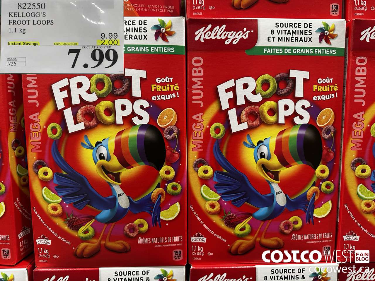 822550 KELLOGGS FROOT LOOPS 1.1 kg ($2.00 INSTANT SAVINGS EXPIRES ON 2025-10-01) $7.99