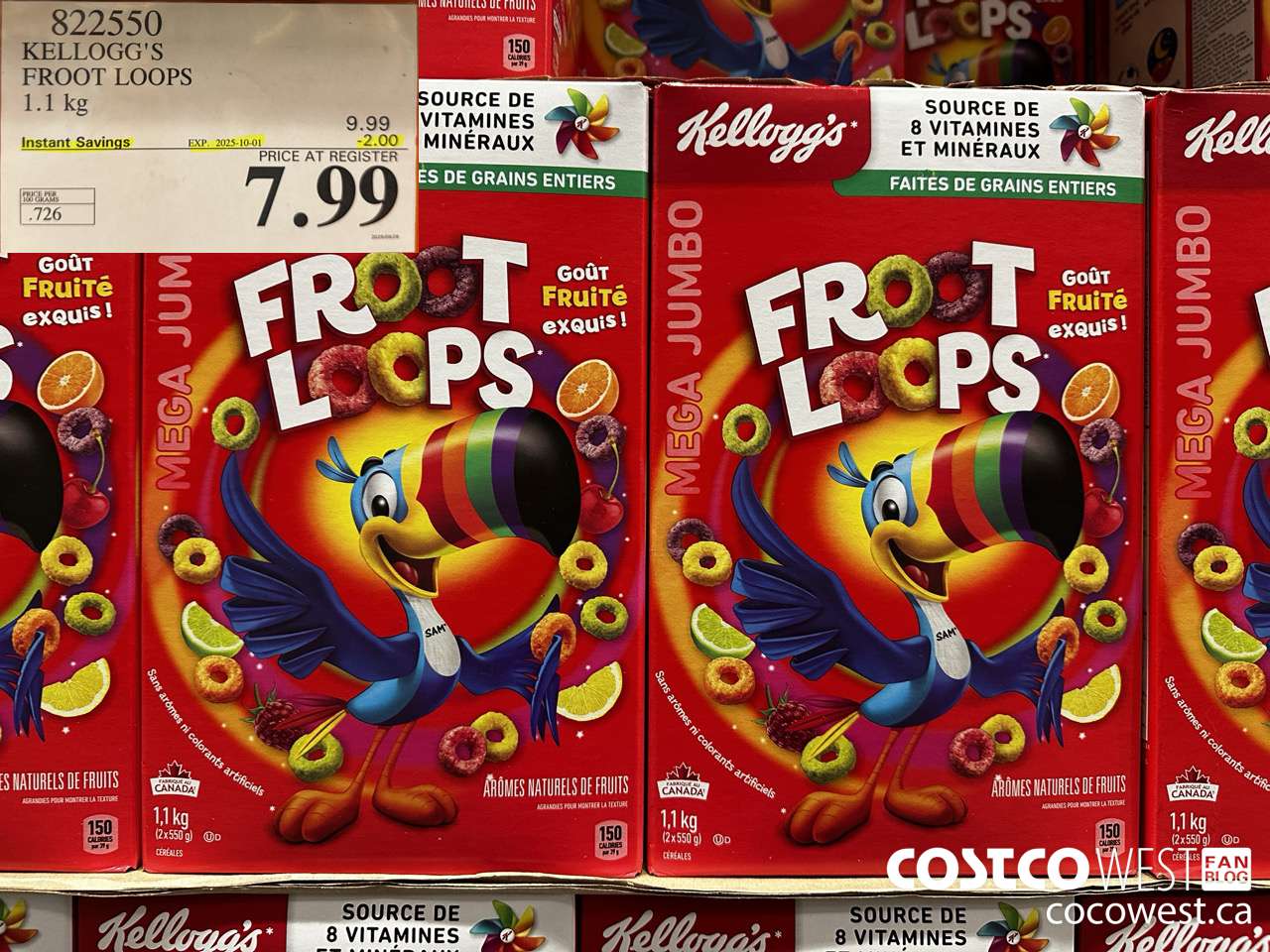 822550 KELLOGGS FROOT LOOPS 1.1 kg ($2.00 INSTANT SAVINGS EXPIRES ON 2025-10-01) $7.99