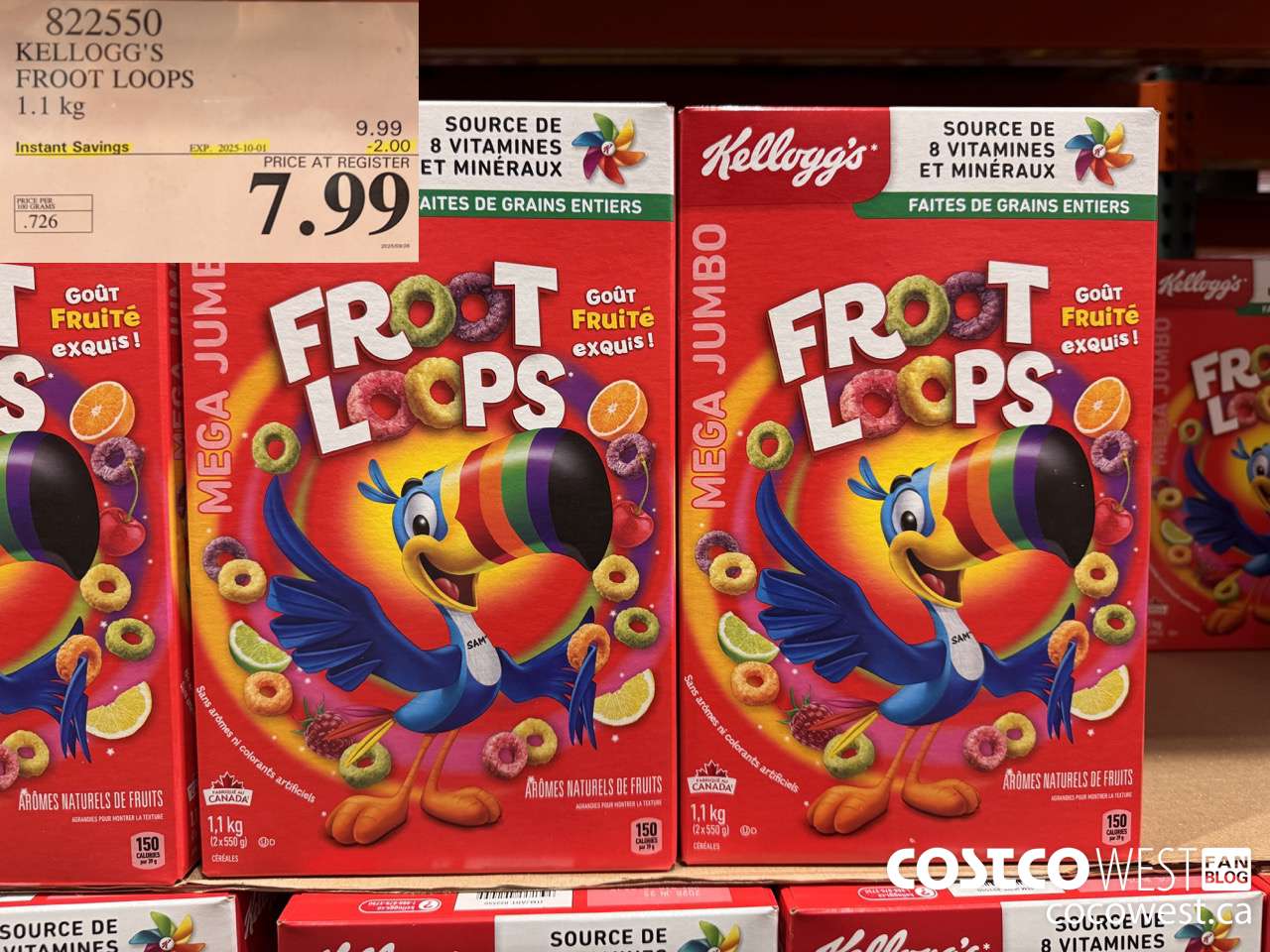 822550 KELLOGGS FROOT LOOPS 1.1 kg ($2.00 INSTANT SAVINGS EXPIRES ON 2025-10-01) $7.99