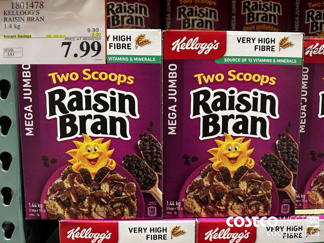 1801478 KELLOGG'S RAISIN BRAN 1.4KG ($2.00 INSTANT SAVINGS EXPIRES ON 2025-10-12) $7.99