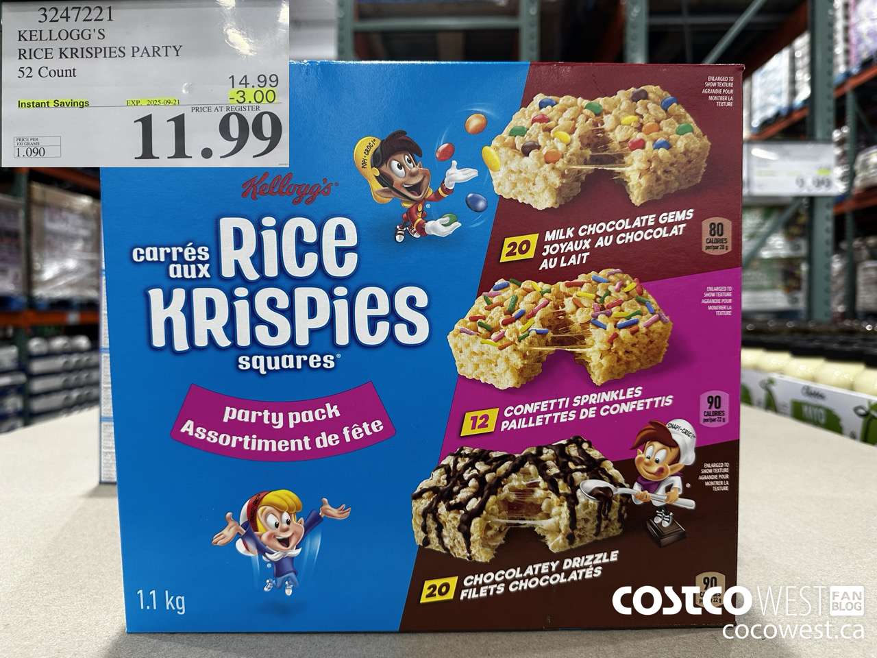 3247221 KELLOGG'S RICE KRISPIES PARTY 52 COUNT ($3.00 INSTANT SAVINGS EXPIRES ON 2025-09-21) $11.99