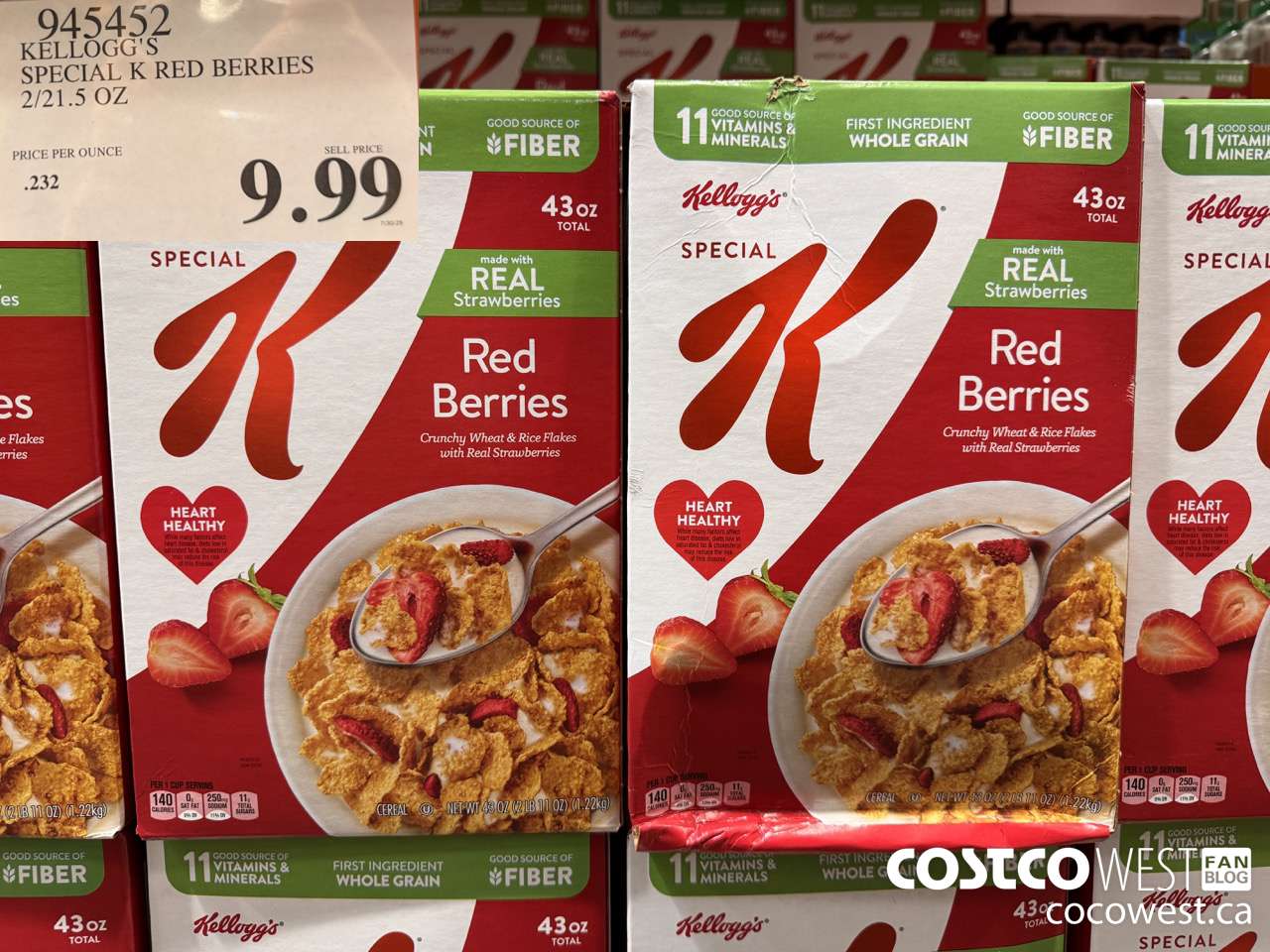 945452 KELLOGG'S SPECIAL K RED BERRIES 2/21.5 OZ $9.99