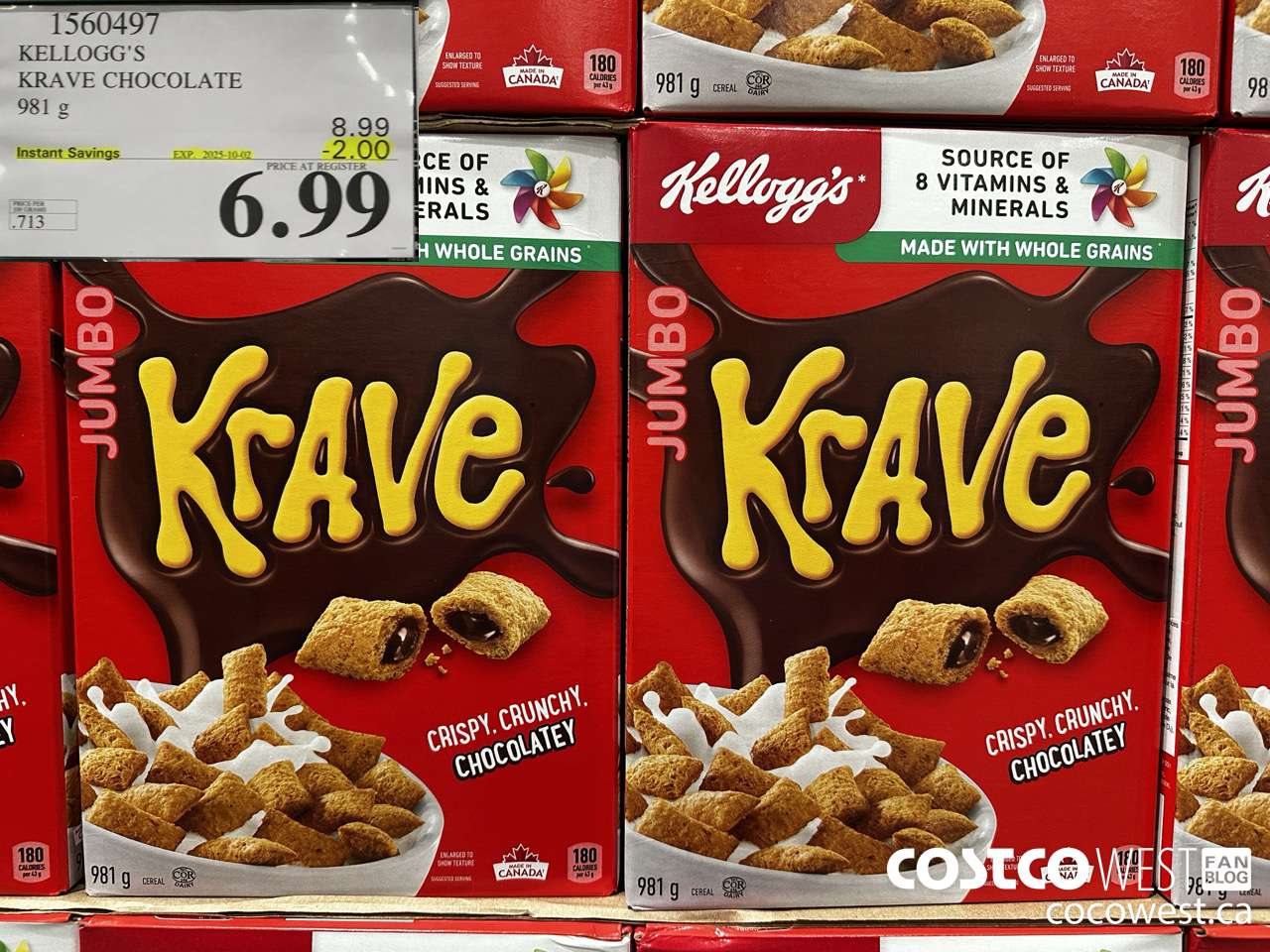 1560497 KELLOG'S KRAVE CHOCOLATE 981G ($2.00 INSTANT SAVINGS EXPIRES ON 2025-10-02) $6.99