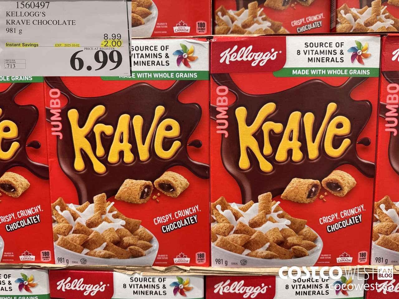 1560497 KELLOG'S KRAVE CHOCOLATE 981G ($2.00 INSTANT SAVINGS EXPIRES ON 2025-10-02) $6.99