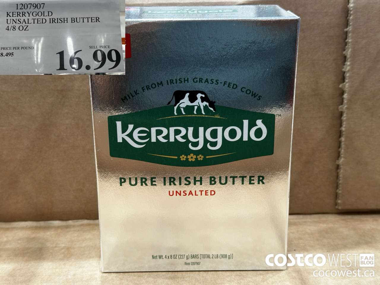1207907 KERRYGOLD UNSALTED IRISH BUTTER 4/8 OZ $16.99