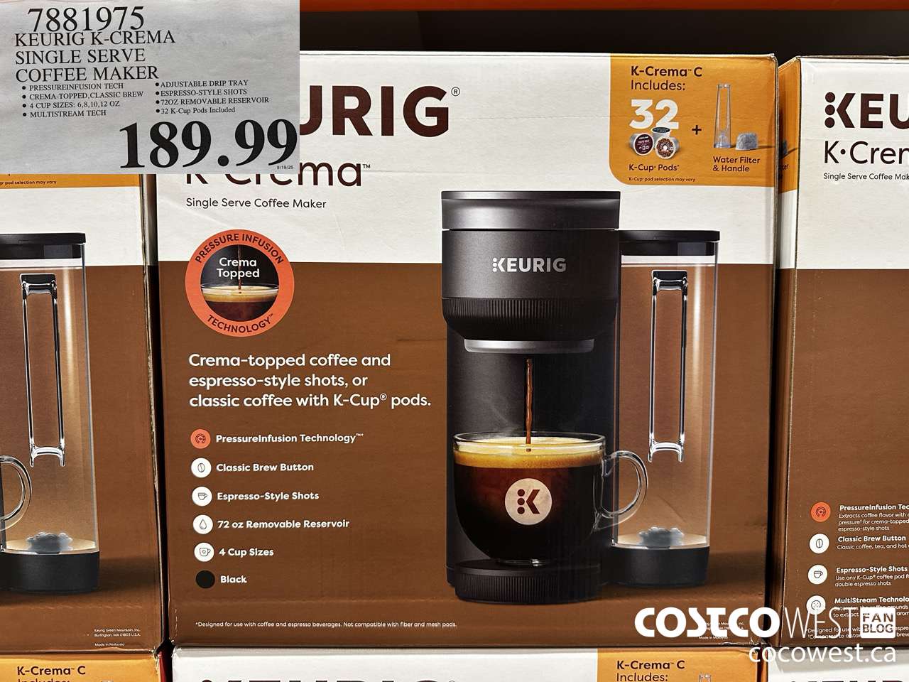 781975 KEURIG K-CREMA SINGLE SERVE COFFEE MAKER $189.99