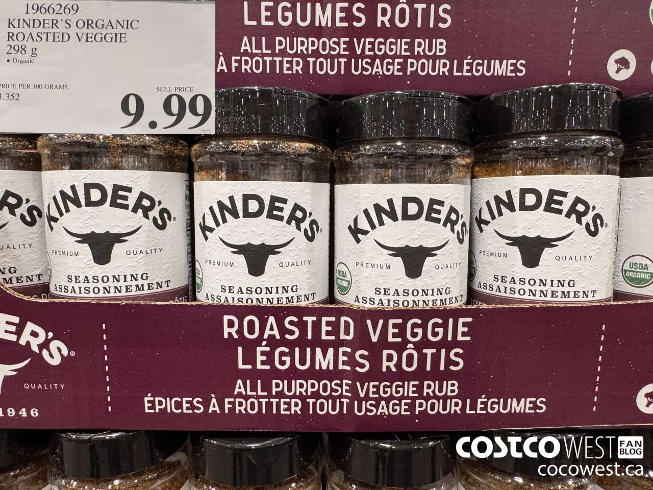 1966269 KINDER'S ORGANIC ROASTED VEGGIE 298G $9.99