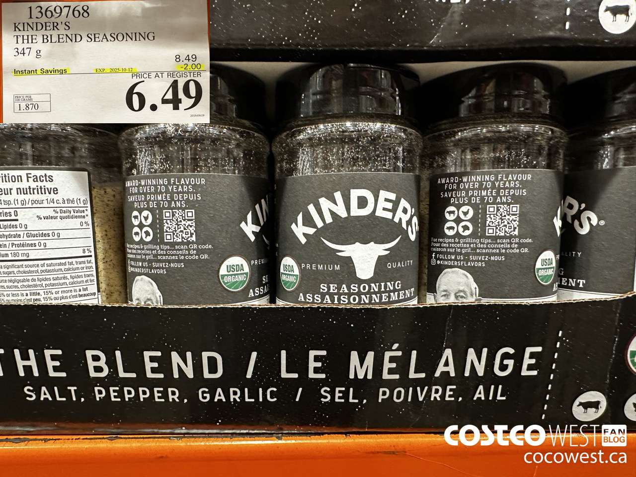 1369768 KINDER'S THE BLEND SEASONING 347G ($2.00 INSTANT SAVINGS EXPIRES ON 2025-10-12) $6.49