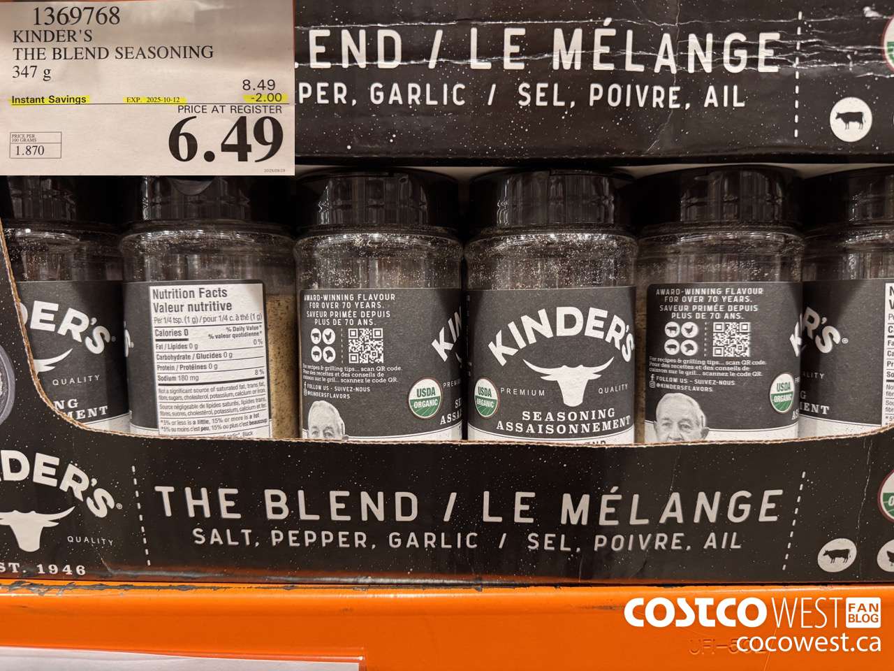 1369768 KINDER'S THE BLEND SEASONING 347G ($2.00 INSTANT SAVINGS EXPIRES ON 2025-10-12) $6.49