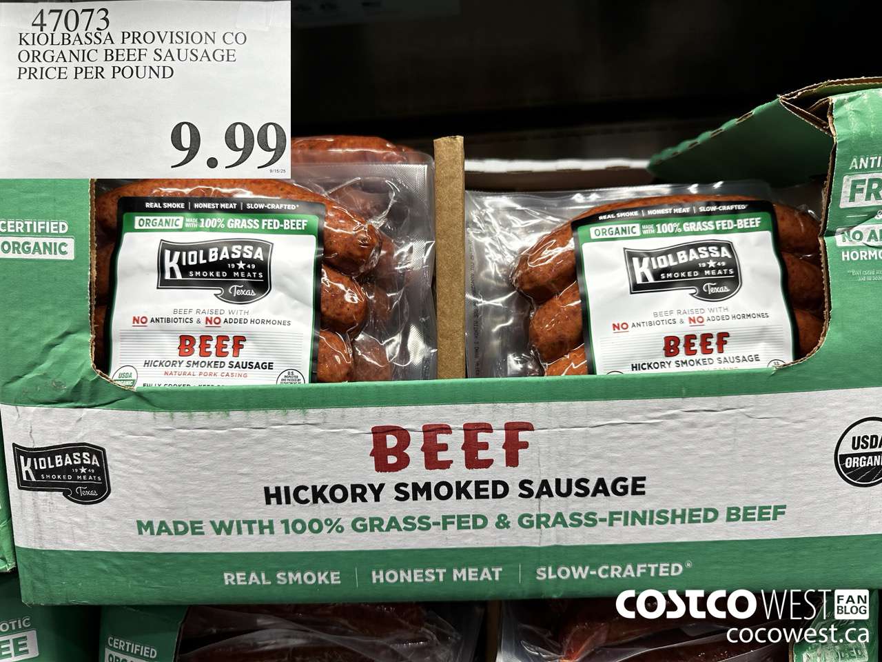 47073 KIOLBASSA PROVISION CO ORGANIC BEEF SAUSAGE PRICE PER POUND $9.99