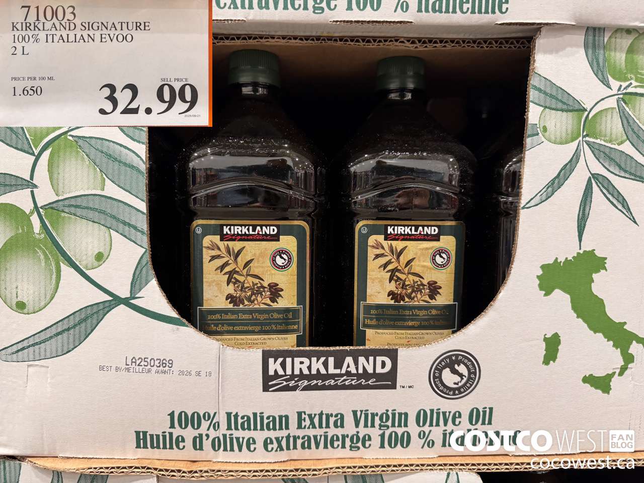 71003 KIRKLAND SIGNATURE 100% ITALIAN EXTRA VIRGIN OLIVE OIL 2 L $32.99