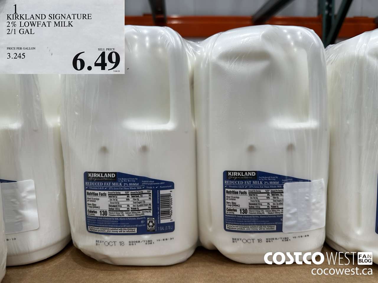 0001 KIRKLAND SIGNATURE 2% LOWFAT MILK 2/1 GAL $6.49