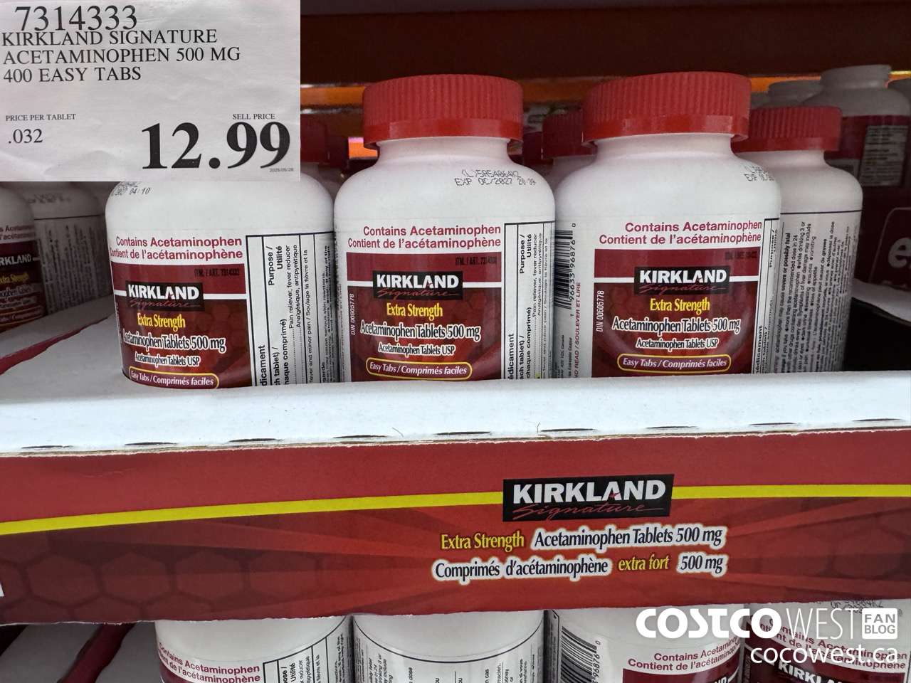 7314333 KIRKLAND SIGNATURE ACETAMINOPHEN 500MG 400 EASY TABS $12.99