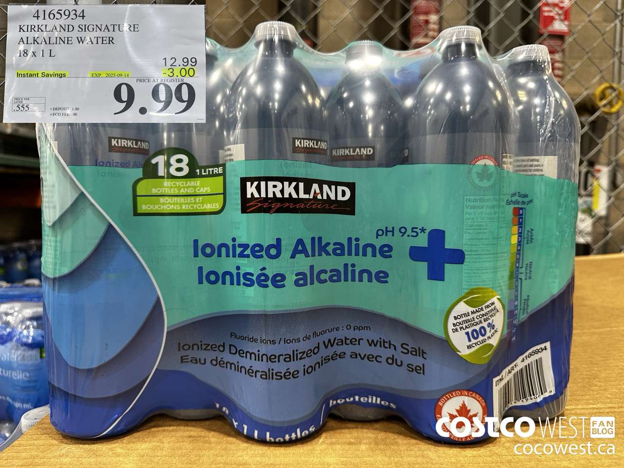 4165934 KIRKLAND SIGNATURE ALKALINE WATER 18 X 1L ($3.00 INSTANT SAVINGS EXPIRES ON 2025-09-14) $9.99