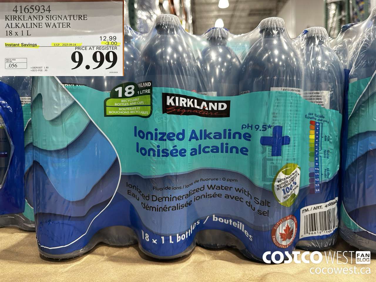 4165934 KIRKLAND SIGNATURE ALKALINE WATER 18 X 1L ($3.00 INSTANT SAVINGS EXPIRES ON 2025-09-14) $9.99