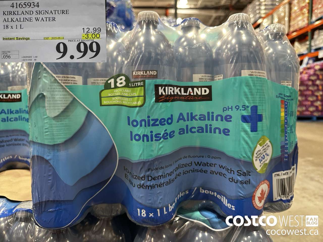 4165934 KIRKLAND SIGNATURE ALKALINE WATER 18 X 1L ($3.00 INSTANT SAVINGS EXPIRES ON 2025-09-14) $9.99