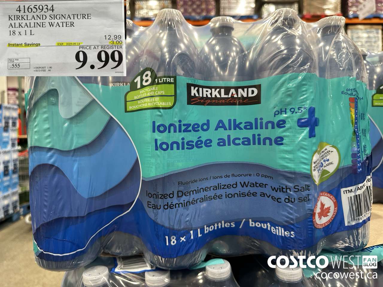 4165934 KIRKLAND SIGNATURE ALKALINE WATER 18 X 1L ($3.00 INSTANT SAVINGS EXPIRES ON 2025-09-14) $9.99