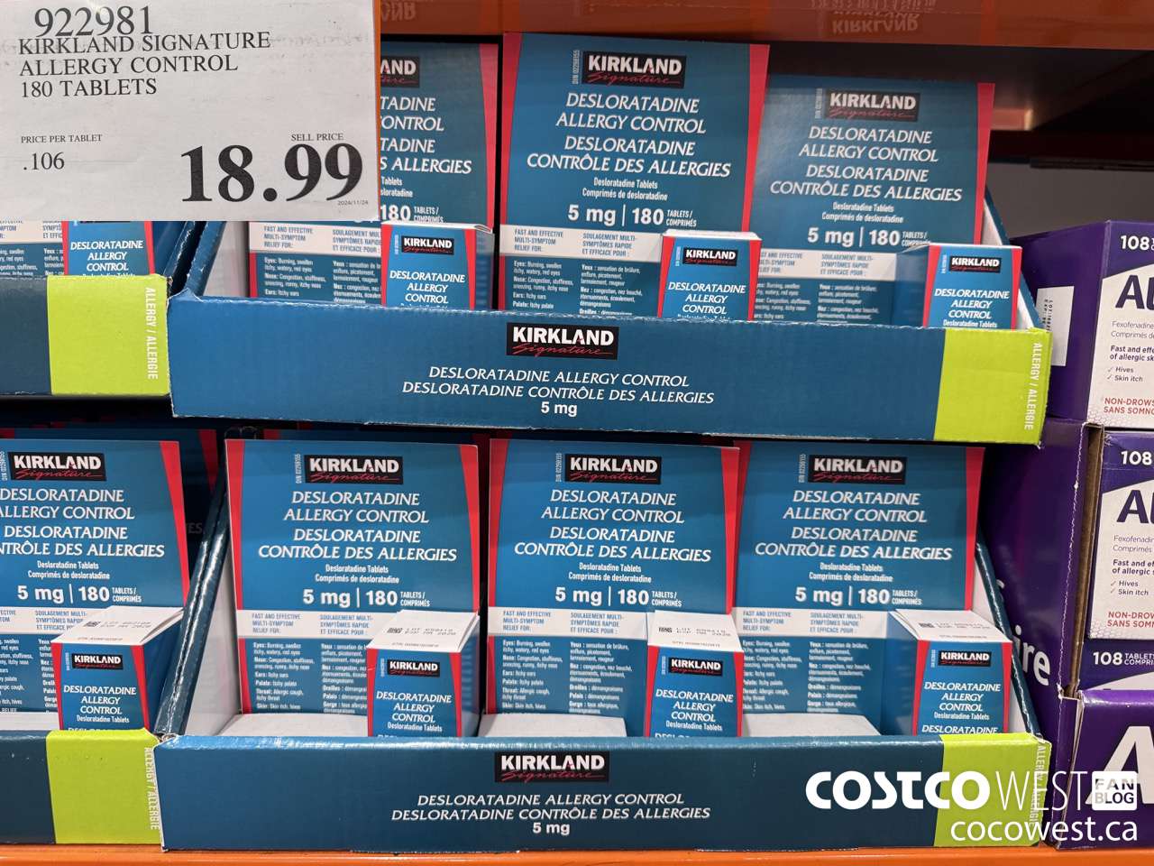922981 KIRKLAND SIGNATURE ALLERGY CONTROL 180 TABLETS $18.99