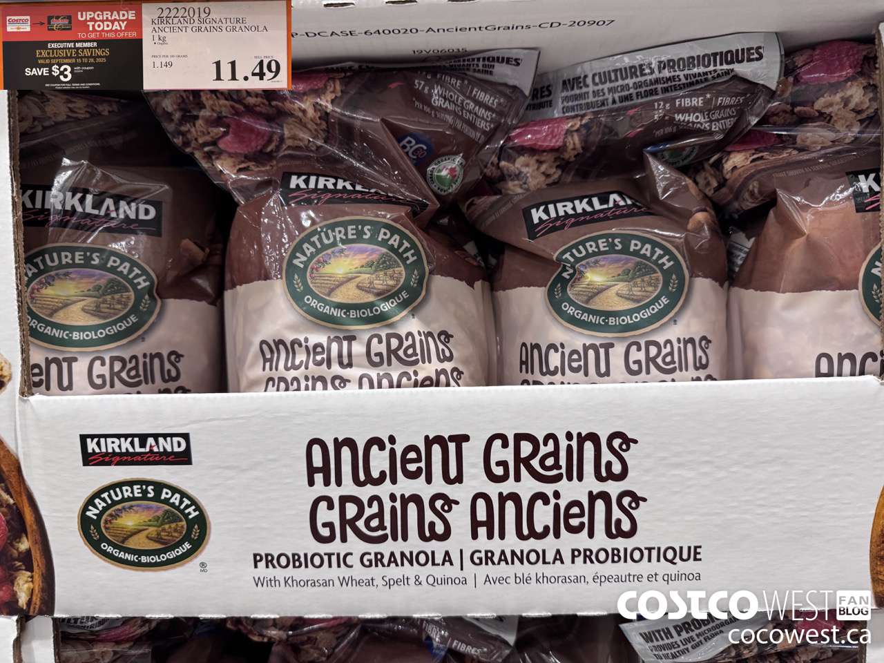 2222019 KIRKLAND SIGNATURE ANCIENT GRAINS WITH PROBIOTICS 1KG ($3.00 INSTANT SAVINGS EXPIRES ON 2025-09-28) $8.49