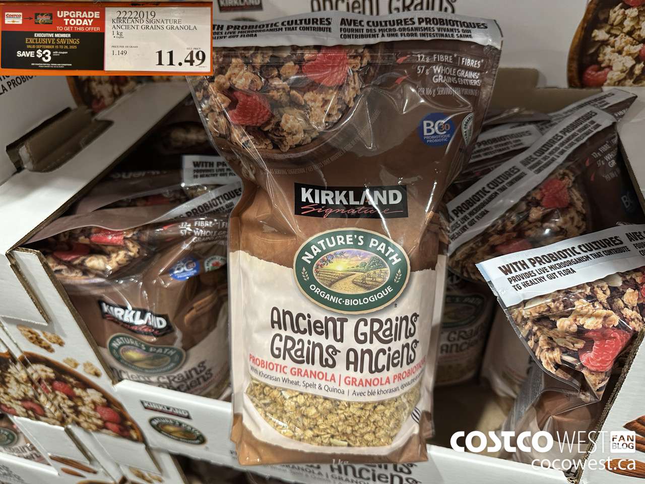 2222019 KIRKLAND SIGNATURE ANCIENT GRAINS WITH PROBIOTICS 1KG ($3.00 INSTANT SAVINGS EXPIRES ON 2025-09-28) $8.49