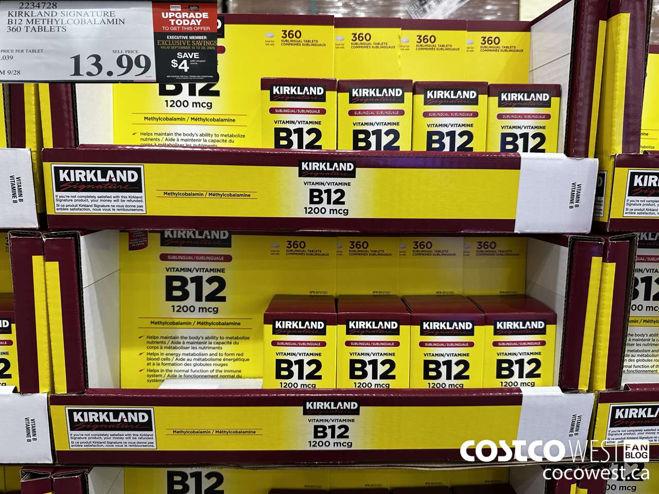 2234728 KIRKLAND SIGNATURE B12 METHYLCOBALAMIN 1200MCG 360 TABLETS ($4.00 INSTANT SAVINGS EXPIRES ON 2025-09-28) $9.99