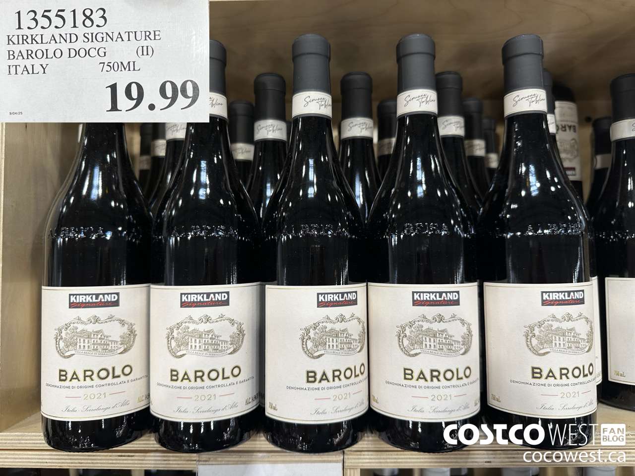 1355183 KIRKLAND SIGNATURE BAROLO DOCG (II) ITALY 750 ML $19.99