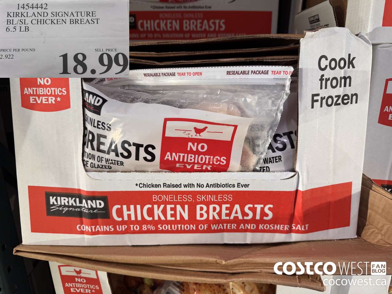 1454442 KIRKLAND SIGNATURE BL/SL CHICKEN BREAST 6.5 LB $18.99