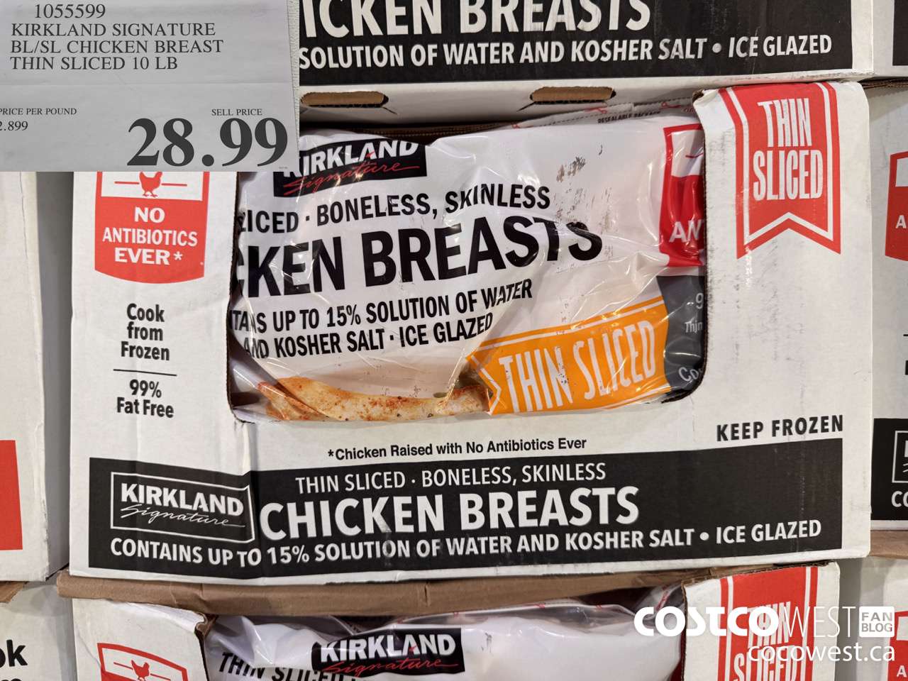 1055599 KIRKLAND SIGNATURE BL/SL CHICKEN BREAST THIN SLICED 10 LB  $28.99