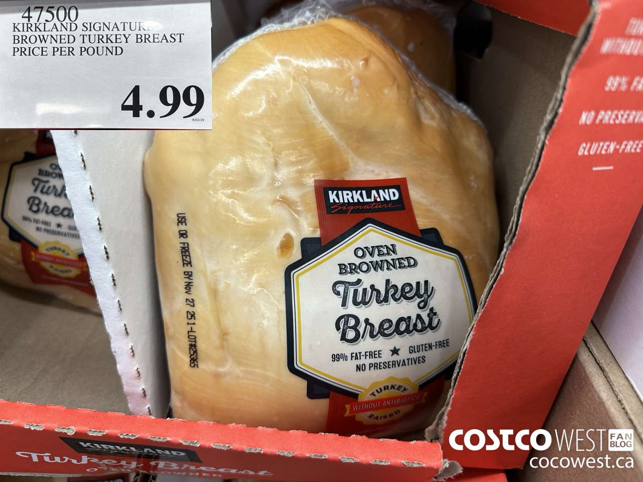 47500 KIRKLAND SIGNATURE BROWNED TURKEY BREAST PRICE PER POUND $4.99