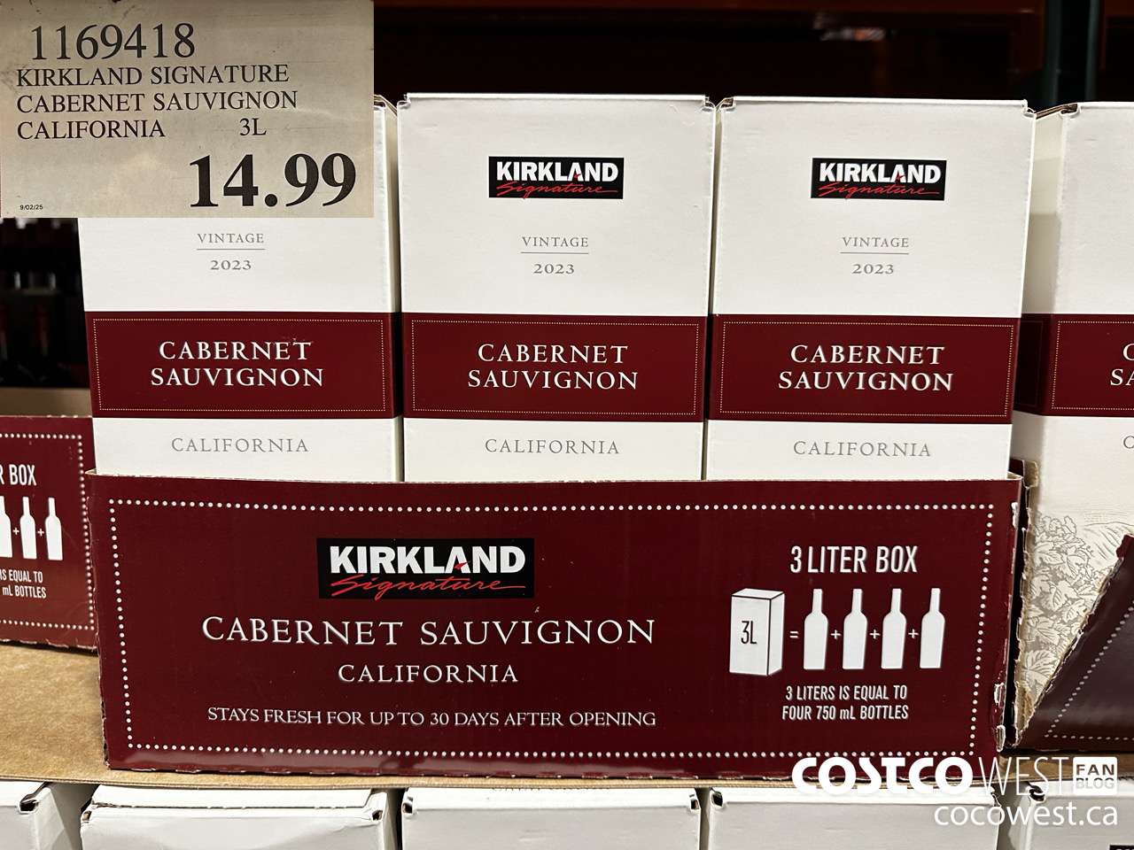 1169418 KIRKLAND SIGNATURE CABERNET SAUVIGNON CALIFORNIA 3L $14.99
