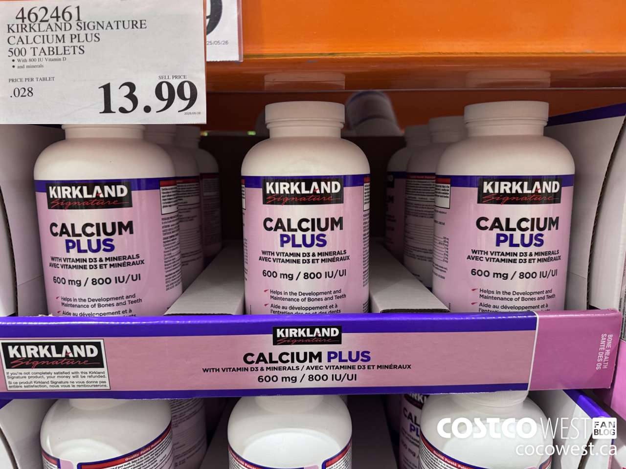 462461 KIRKLAND SIGNATURE CALCIUM PLUS 500 TABLETS $13.99