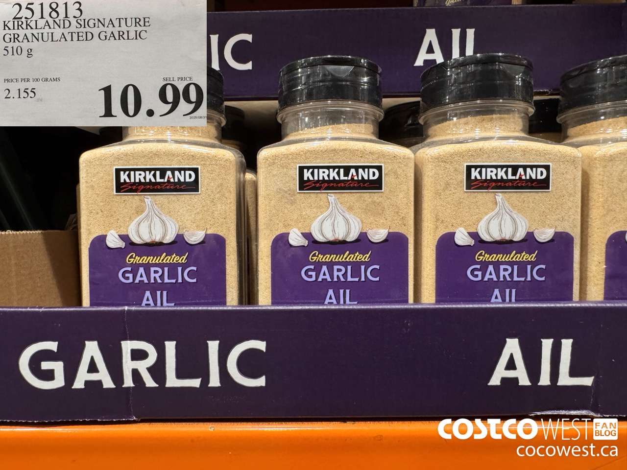 251813 KIRKLAND SIGNATURE CALIFORNIA GRANULATED GARLIC 510 g $10.99