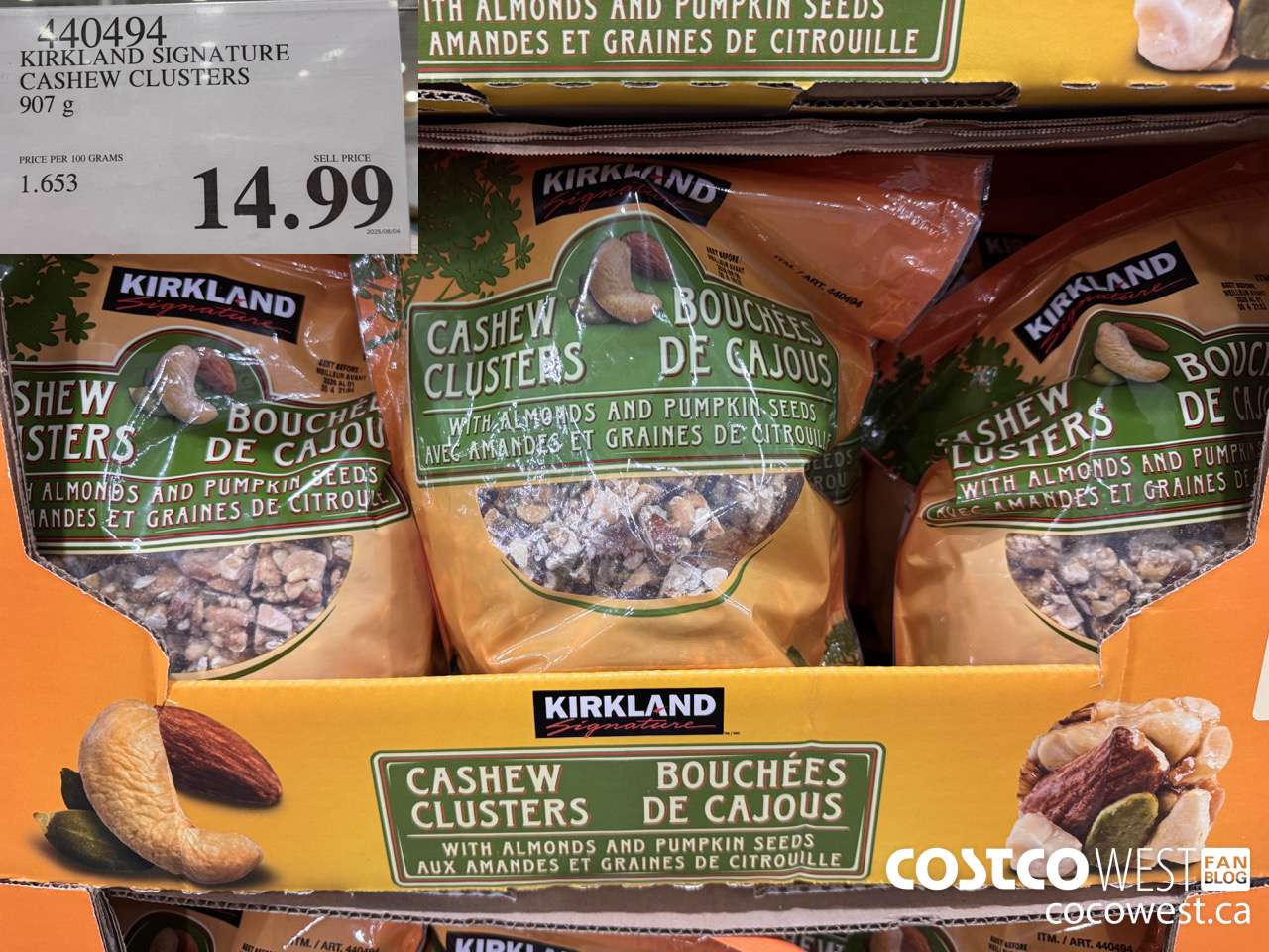 440494 KIRKLAND SIGNATURE CASHEW CLUSTERS 907 G $14.99