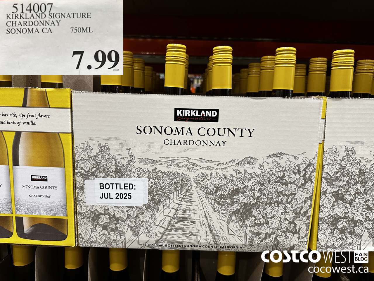 514007 KIRKLAND SIGNATURE CHARDONNAY SONOMA CA 750ML $7.99