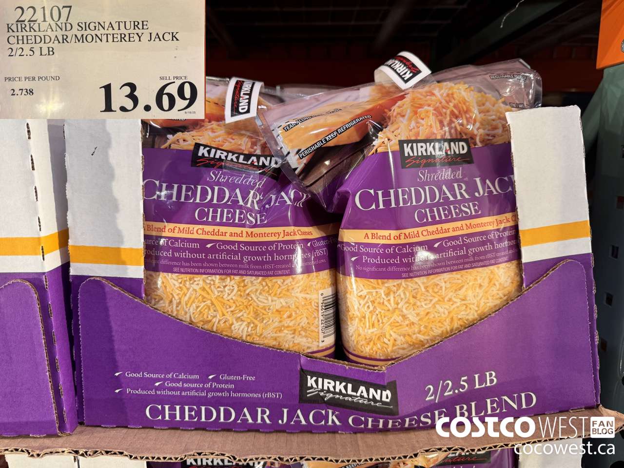 22107 KIRKLAND SIGNATURE CHEDDAR/MONTEREY JACK 2/2.5 LB $13.69