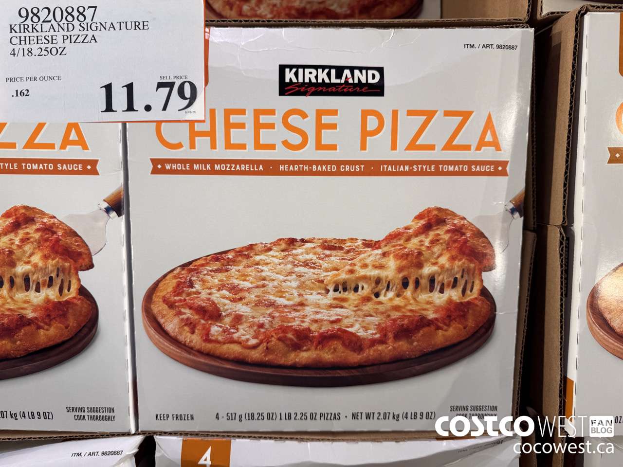9820887 KIRKLAND SIGNATURE CHEESE PIZZA 4/18.25OZ $11.79