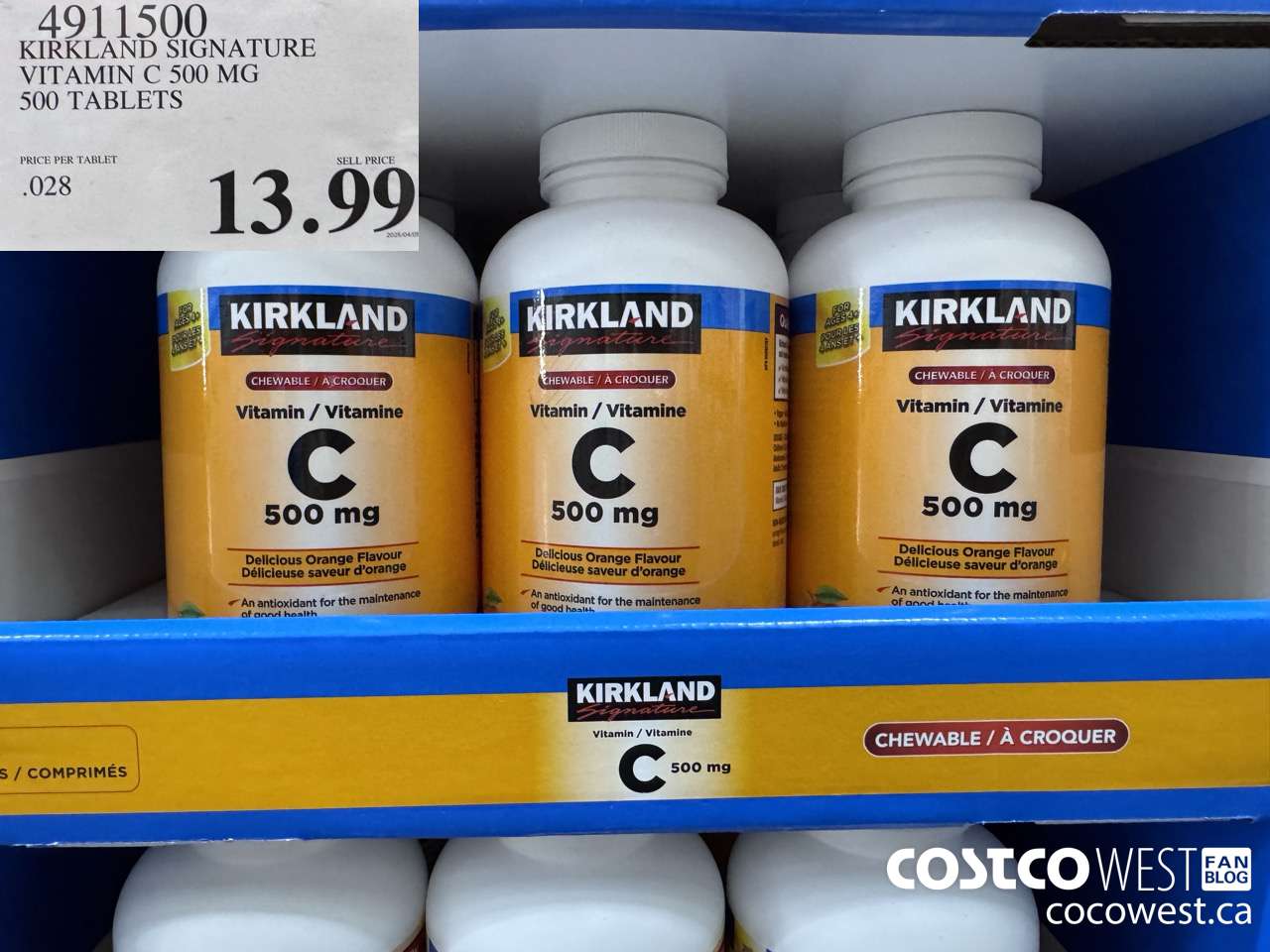 4911500 KIRKLAND SIGNATURE CHEWABLE VITAMIN C 500 MG 500s $13.99