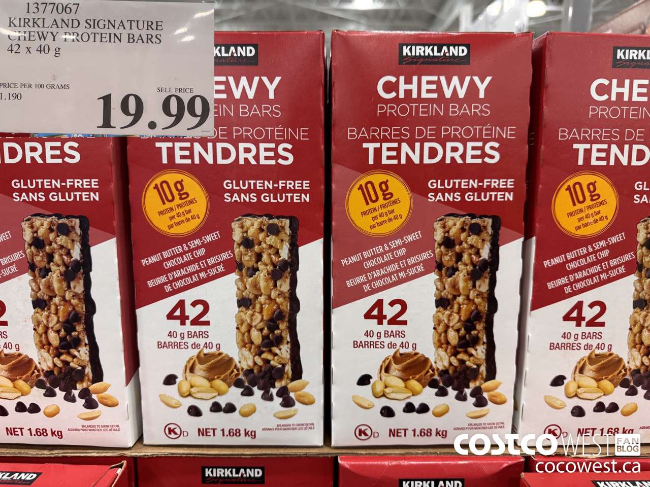 1377067 KIRKLAND SIGNATURE CHEWY PROTEIN BARS 42 BARS $19.99