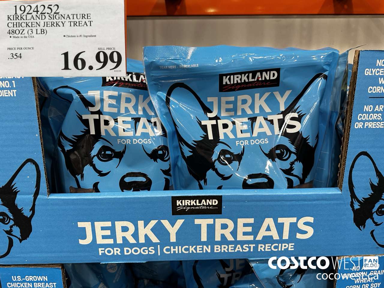 1924252 KIRKLAND SIGNATURE CHICKEN JERKY TREAT 48OZ (3LB) $16.99