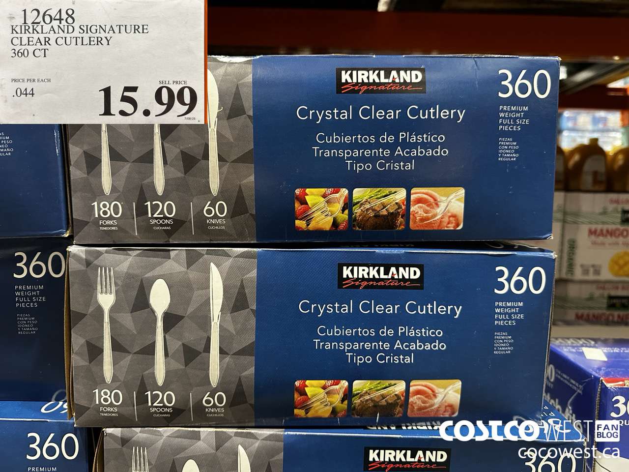12648 KIRKLAND SIGNATURE CLEAR CUTLERY 360CT $15.99