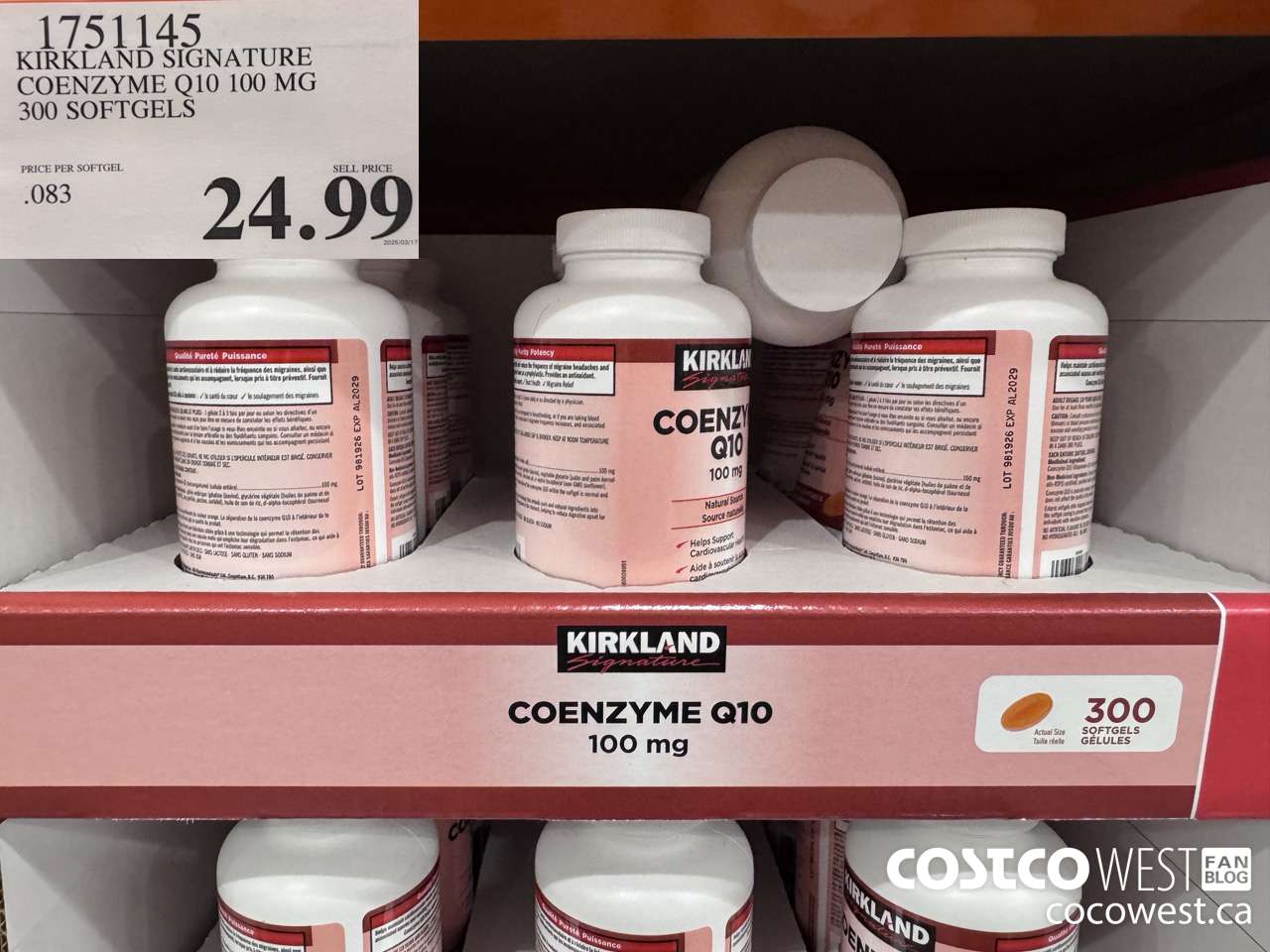 1751145 KIRKLAND SIGNATURE COENZYME Q10 100 MG 300 SOFTGELS $24.99
