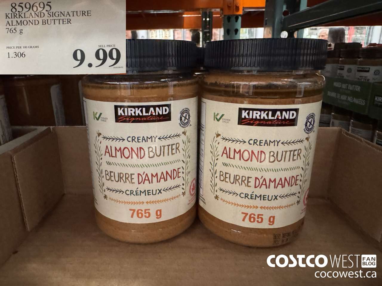 859695 KIRKLAND SIGNATURE CREAMY ALMOND BUTTER 765G $9.99