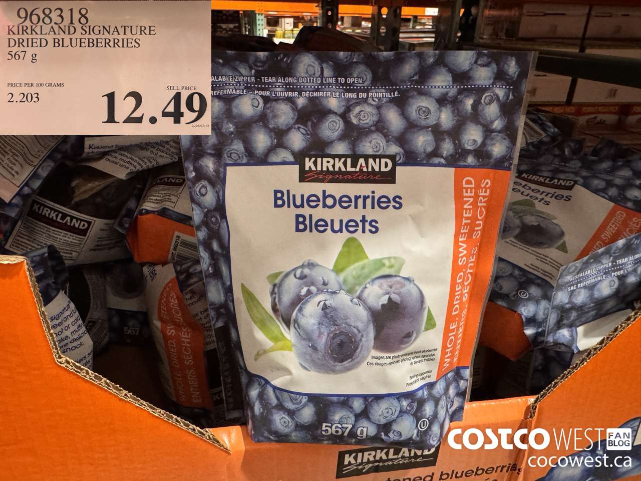 968318 KIRKLAND SIGNATURE DRIED BLUEBERRIES 567 g $12.49