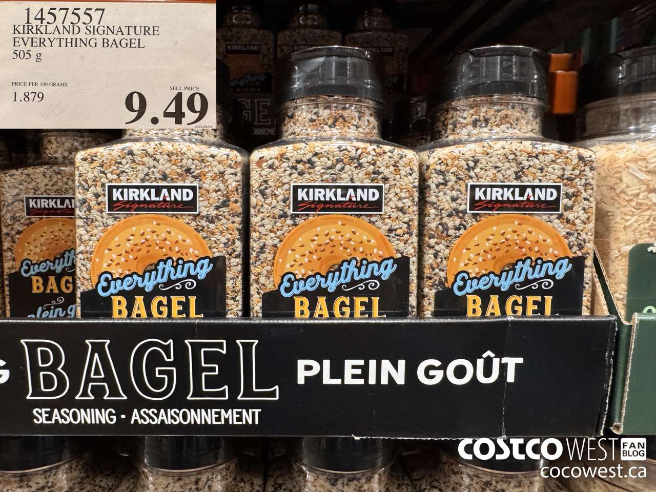 1457557 KIRKLAND SIGNATURE EVERYTHING BAGEL SEASONING 505G $9.49