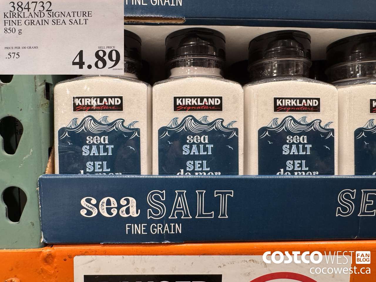 384732 KIRKLAND SIGNATURE FINE GRAIN SEA SALT 850 g $4.89
