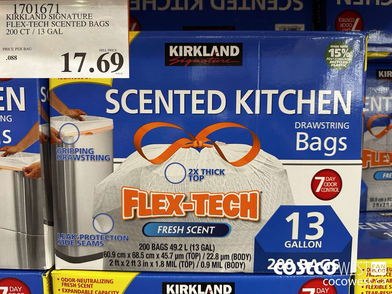 1701671 KIRKLAND SIGNATURE FLEX-TECH SCENTED BAGS 200 CT / 13 GAL $17.69