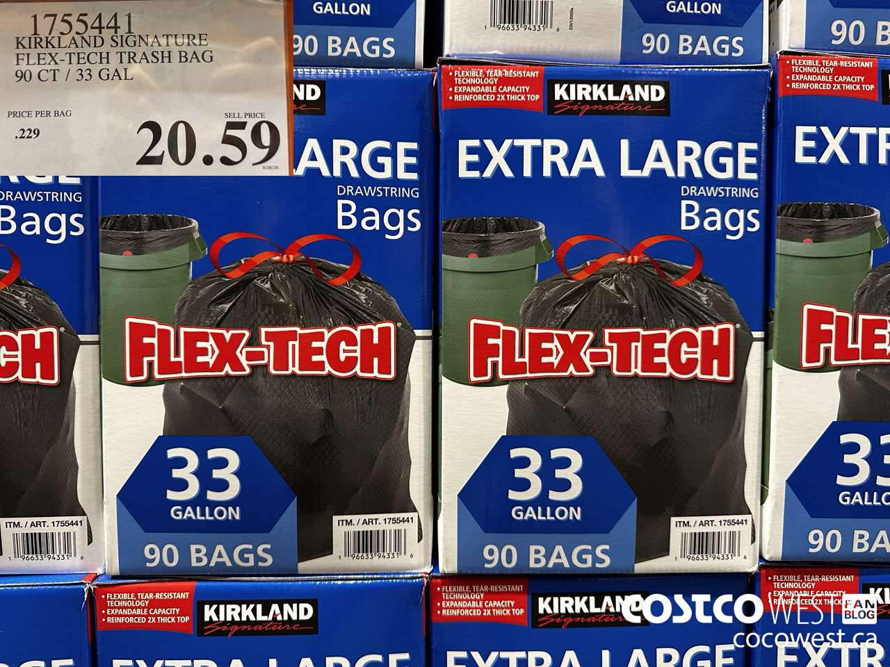1755441 KIRKLAND SIGNATURE FLEX-TECH TRASH BAG 90 CT / 33 GAL $20.59