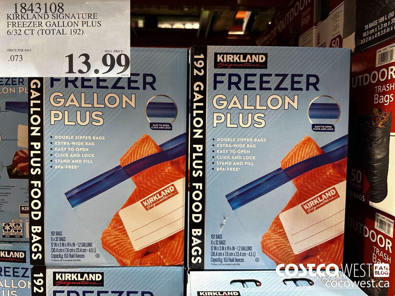 1843108 KIRKLAND SIGNATURE FREEZER GALLON PLUS 6/32 CT (TOTAL 192) $13.99