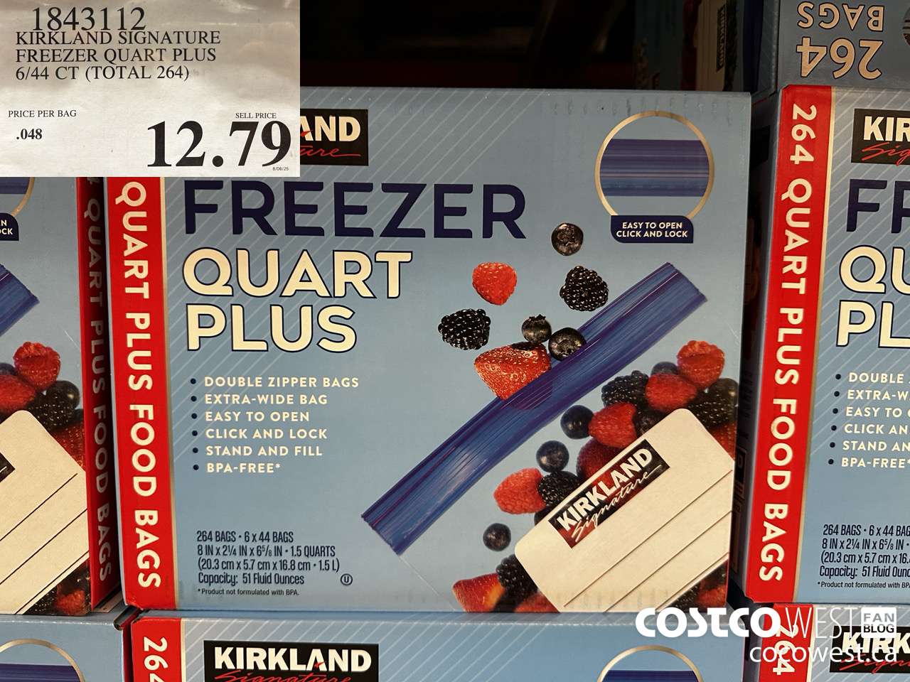 1843112 KIRKLAND SIGNATURE FREEZER QUART PLUS 6/44 CT (TOTAL 264) $12.79